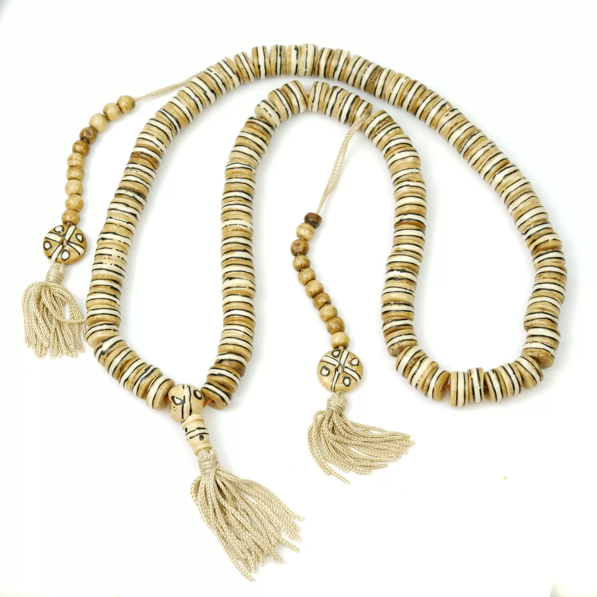 Zebra Striped Cow Bone Mala 12mm