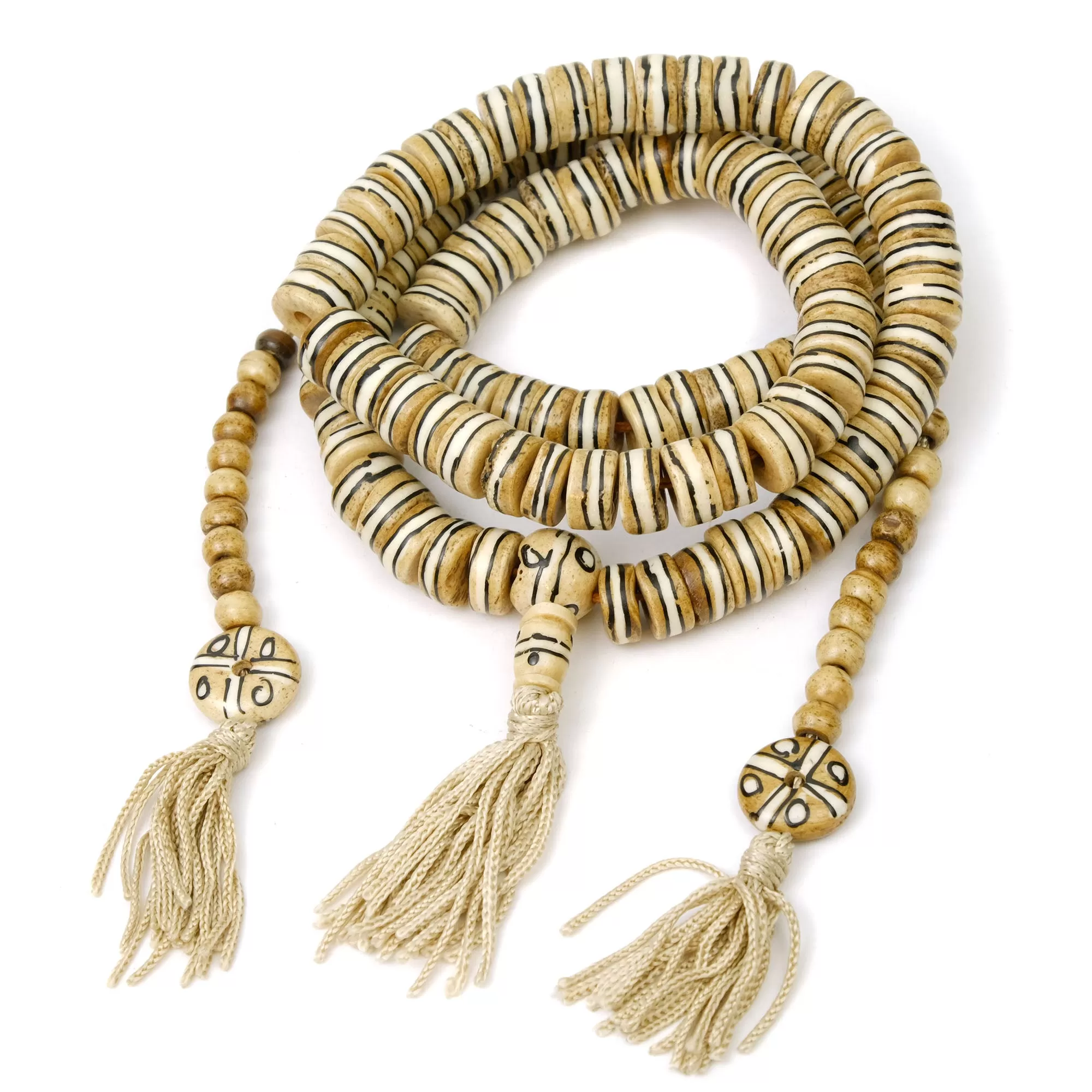 Zebra Striped Cow Bone Mala 12mm